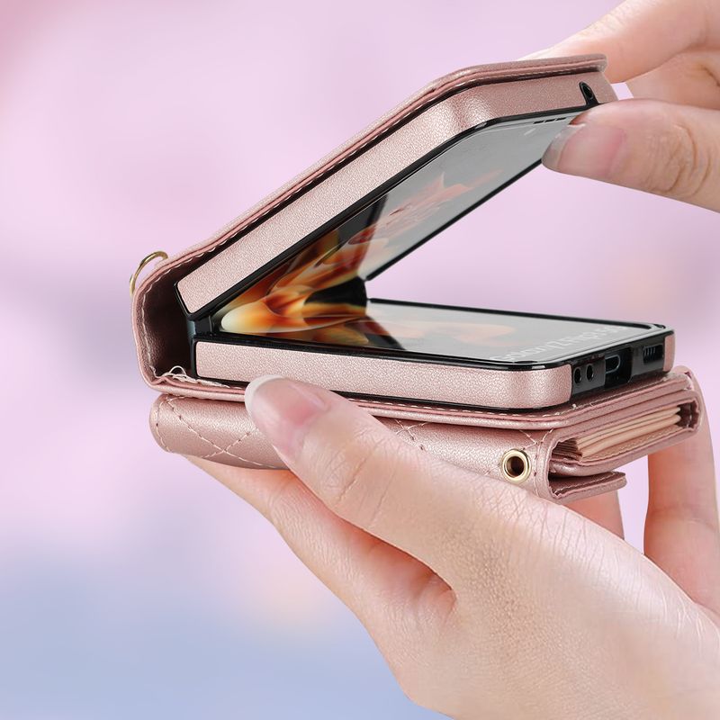 Z Flip4 5 Crossbody składany futerał na telefon skórzany pokrowiec akordeonowy odpowiedni do małego etui ochronnego na telefon Flip6_voghion.com