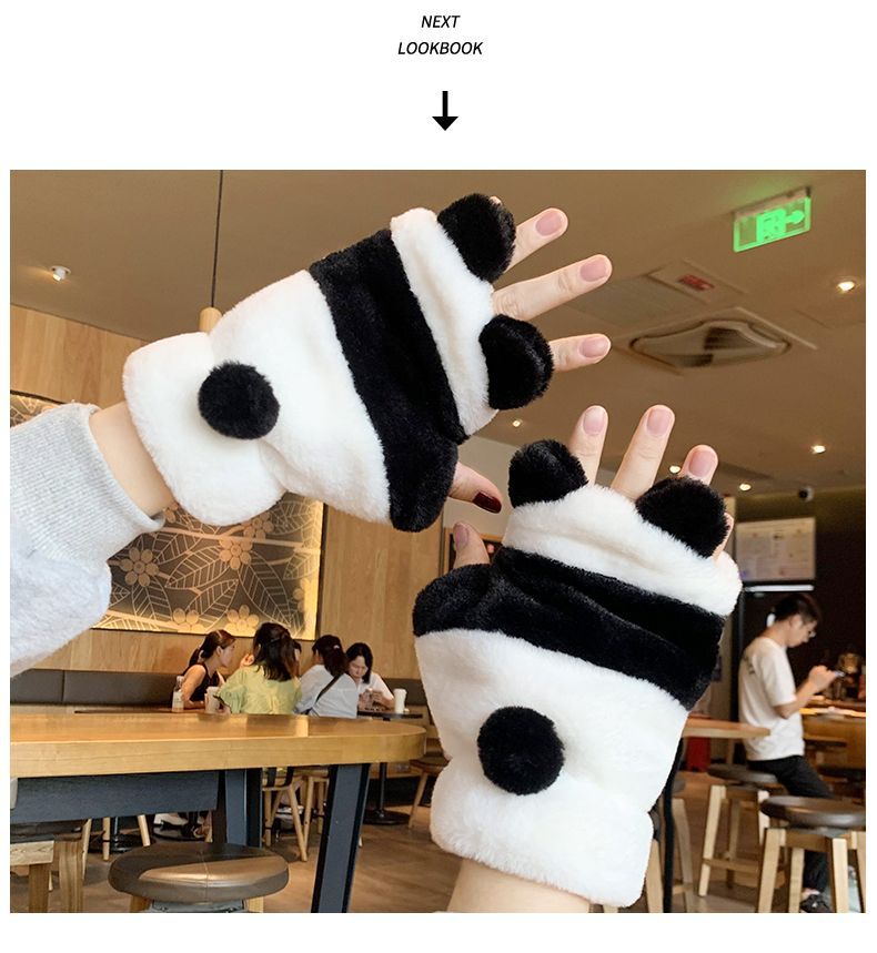 Winter Warm Skin-Friendly Cute National Treasure Panda Plush Fingerless For Women Outdoor Student Snow Play Anti-Freeze_voghion.com