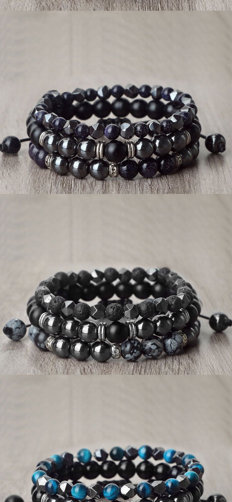 Unisex sieraden mode kralen elastische gevlochten hand touw zakelijke mannen zwarte galsteen cut-off spacer combinatie pak_voghion.com