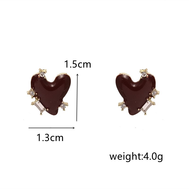 Orecchini di garofano di tendenza coreana - Cuore rosso da donna, retrò, cristallo, personalizzati, pesca, orecchini, regali di compleanno,_voghion.com