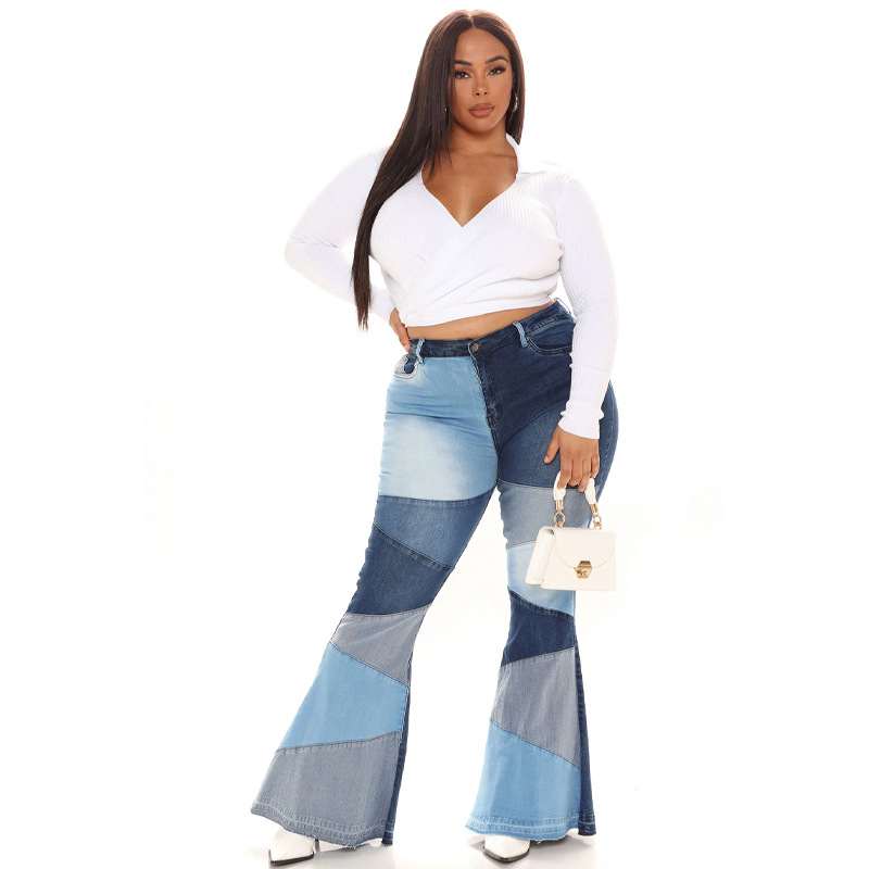 Jeans larges en denim pour femmes avec patchwork à la mode_voghion.com