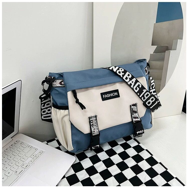 Farbblock Trendy Crossbody Casual Schulter Student Große Kapazität Unisex Hip Hop Messenger Bag_voghion.com