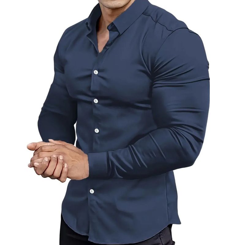 Herrenbekleidung Langarmhemd Bedrucktes Business Casual Bügelfreies einfarbiges Revershemd_voghion.com