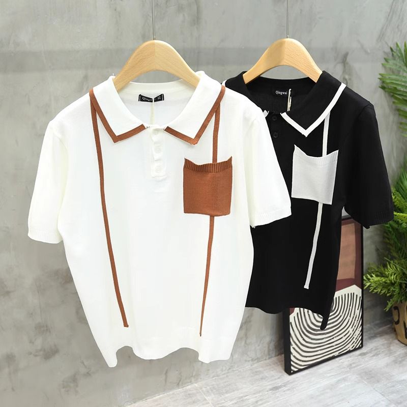 Herrenbekleidung Leichtes, luxuriöses, farblich passendes, hochklassiges Retro-Poloshirt mit kurzen Ärmeln und Tasche für den Sommer, dünnes, schmales, gestreiftes T-Shirt mit halblangen Ärmeln_voghion.com