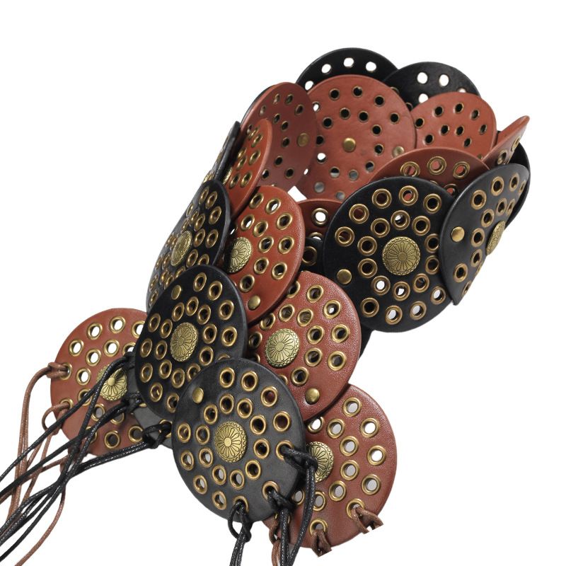 Studded Round Disc Rope Tie Knot Ethnic Style Women Bohemian Waist Ring Elastic Belt For Ladies_voghion.com