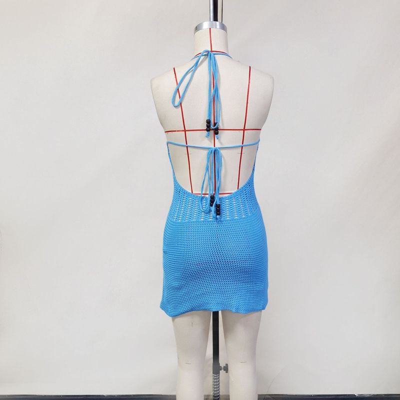 Abito da spiaggia da donna in maglia con scollo a V, sexy, senza schienale, con lacci_voghion.com
