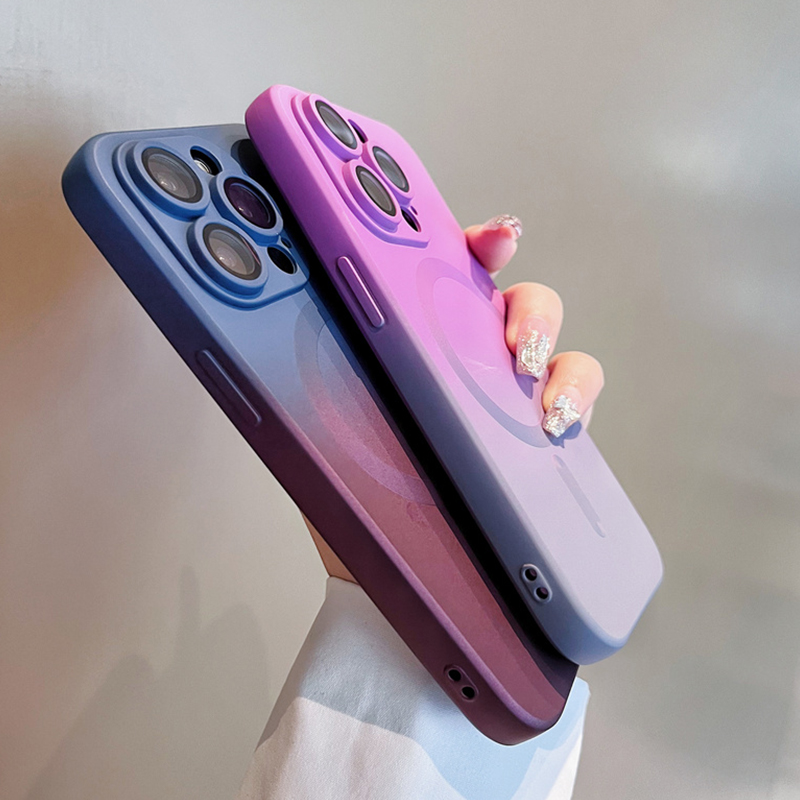 Luxus für Magsafe Gradient Silikon Mehrfarbige stoßfeste Hülle für iPhone 14 13 12 11 Pro Max Plus Wireless Charging Cover_voghion.com