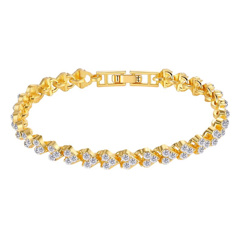 Cross Border Hot Selling Full Diamond Heart Shaped Diamond Roman Bracelet Niche Design Ins Simple Crystal Zircon Bracelet_voghion.com