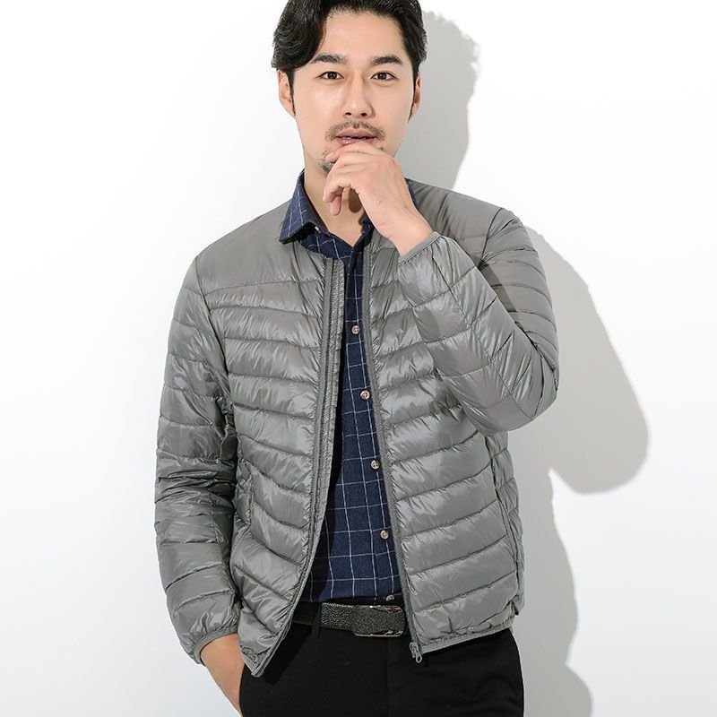 Piumino senza collo per uomo, vestibilità corta e attillata, giacca con cerniera a girocollo leggera e portatile, ultrasottile e a compressione da uomo_voghion.com