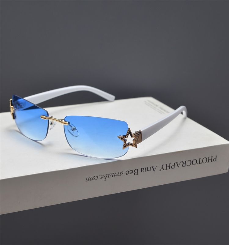 LazyZoom Occhiali da sole retrò rettangolari con montatura stretta, alla moda, per uomo e donna, con decorazione a stella a cinque punte_voghion.com