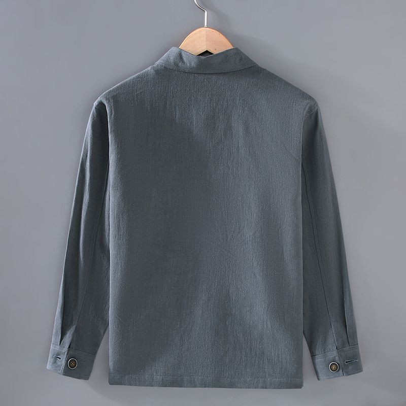 Camicia da uomo, tendenza casual retrò, giacca in tessuto di cotone e lino, top da uomo_voghion.com