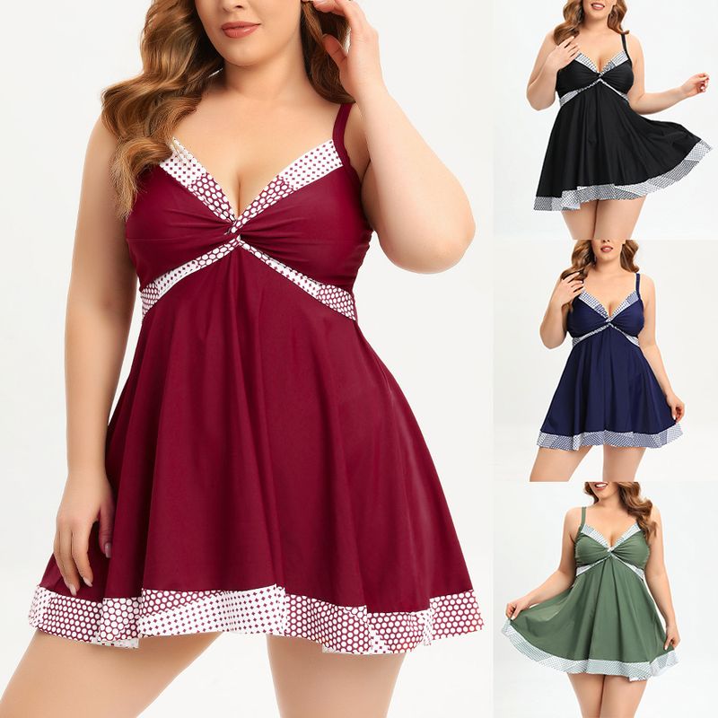 2024 Ny europeisk och amerikansk baddräkt i stor storlek dam Cross Border Hot Spring Konservativ Baddräkt med hög midja_voghion.com