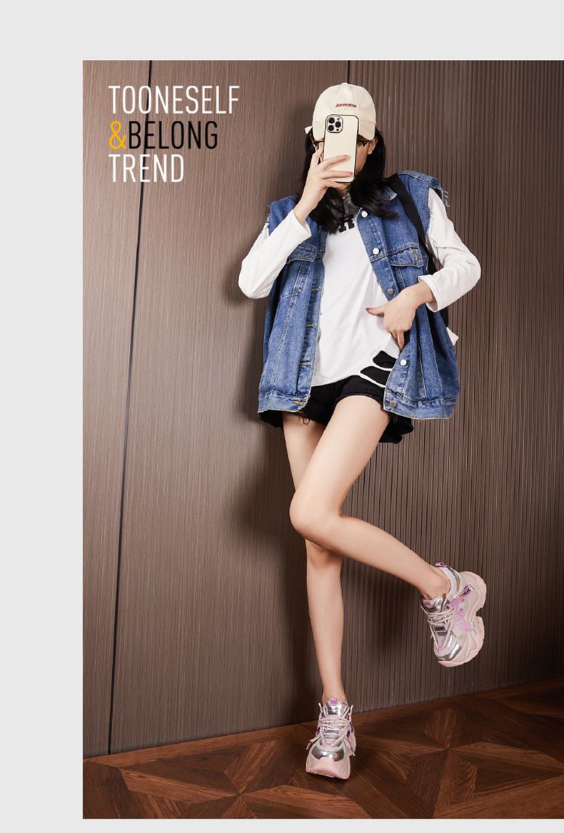 Tykksålet pappa våren 2024 nye europeiske stasjons allsidige sportssko, svampsåle, liten innvendig høydeøkning_voghion.com