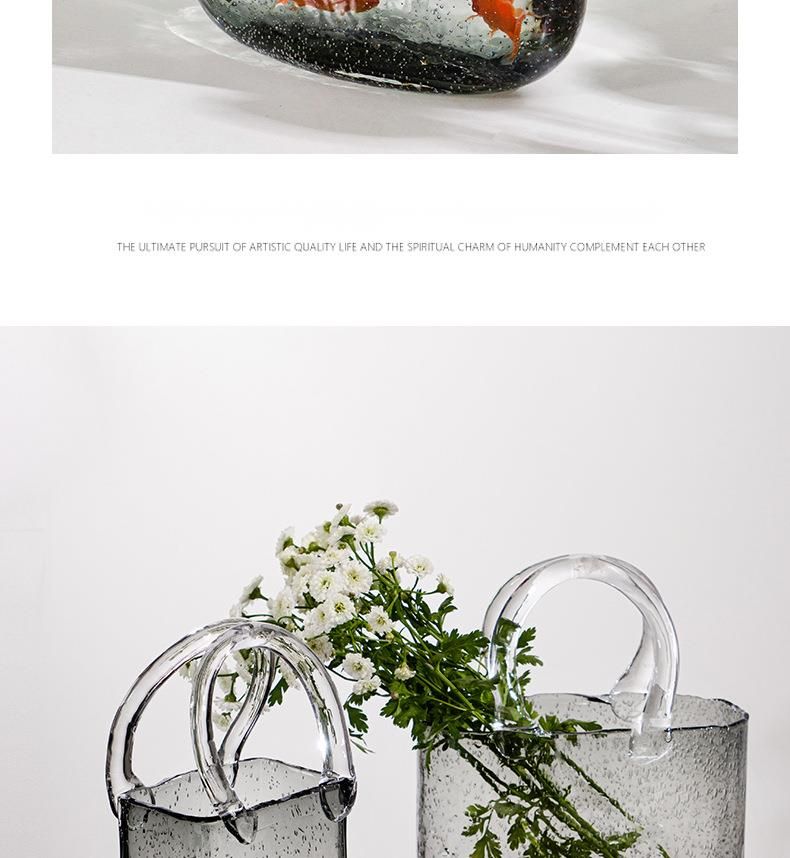 Trendy Creative Bag Handheld Basket Glass Transparent Hydroponic Arrangement Vase Flower Container Table Decoration_voghion.com