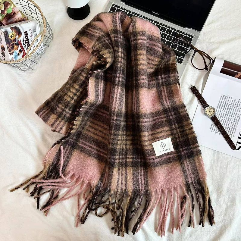 2024 Neuer Mirad Premium-Schal mit Karomuster für Damen im Winter, koreanische Ausgabe, doppelt verwendbar, dicker, warmer Schal_voghion.com