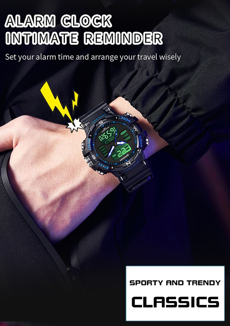 Unisex Digital Analog Watch With Alarm, Countdown, Dual Time, Waterproof & Glow-in-the-Dark For Casual & Sports Personality Watch_voghion.com