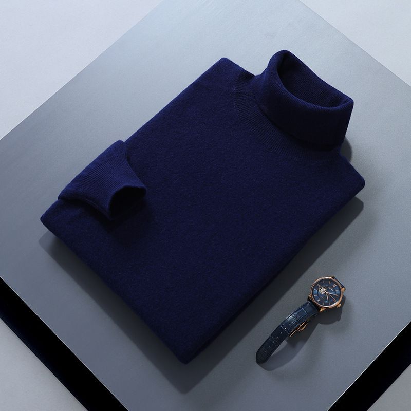 Klassischer Herrenpullover im Herbst-Winter-Stil im koreanischen Stil mit hohem Halsausschnitt und einfarbigem Pullover, locker gestrickter Pullover, verdicktes Basishemd_voghion.com