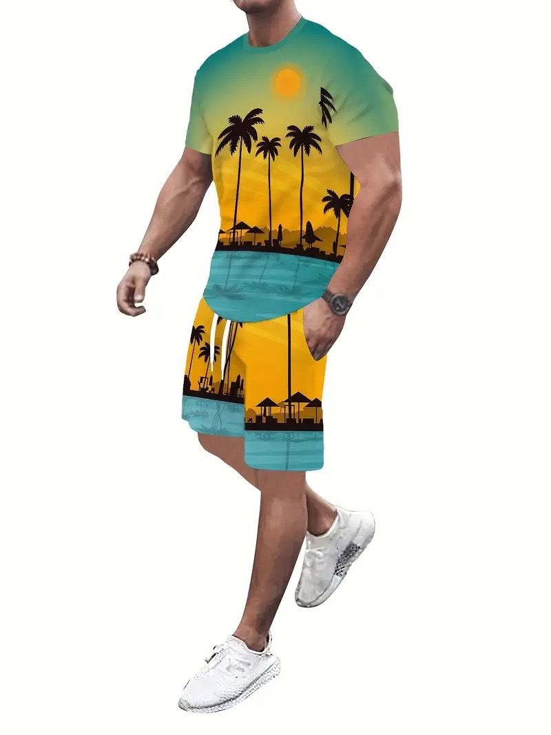 T-shirt e pantaloni a maniche corte alla moda di alta qualità transfrontaliera del 2025, vestibilità ampia, stampa digitale 3D personalizzabile da uomo_voghion.com