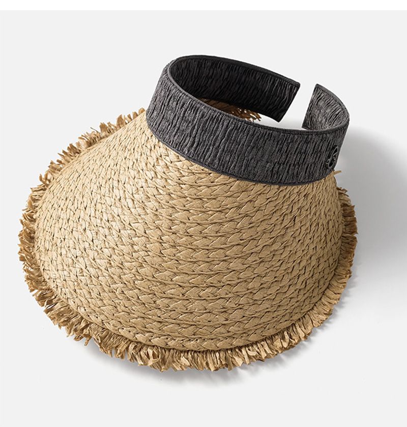 Cappello da spiaggia da viaggio versatile alla moda, con tesa larga e parte superiore vuota in paglia per donna, estivo, traspirante, con protezione solare UV_voghion.com