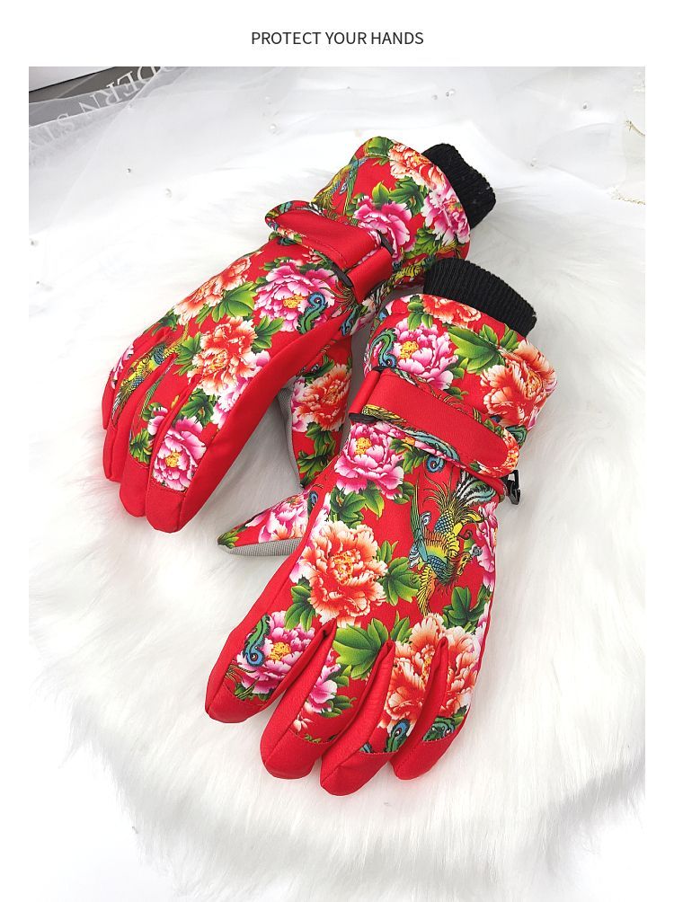 Winter Northeast Large Flower Fleece-Lined Thickened Ski For Women, Warm And Cold-Proof, Trendy Travel Gear, Waterproof_voghion.com