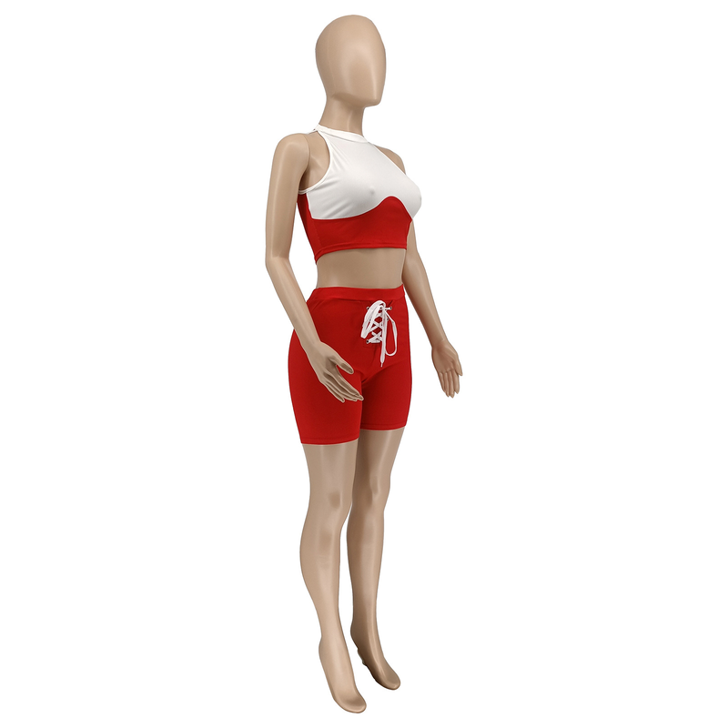 Frauen Sommer Neue Mode Lässig Sexy Feste Nähte Rippe Stricken Pit Streifen Zwei-stück Set_voghion.com
