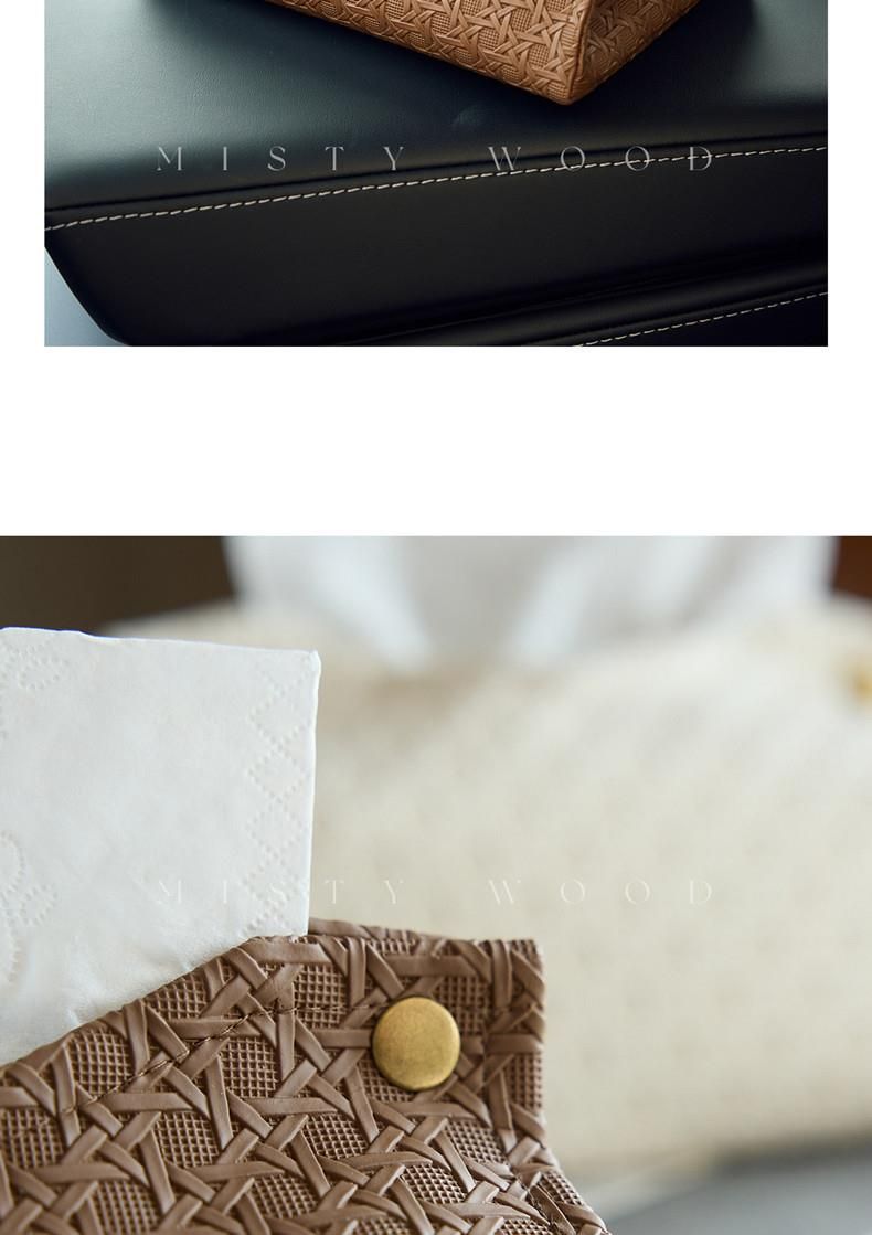 Rattan Desenli Çıtçıtlı Lüks Ev Kılıfı Üst Düzey Masaüstü Depolama Dokulu V Ağızlı Mendil Kutusu_voghion.com