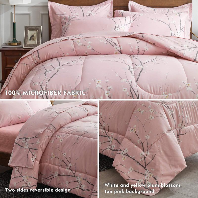 Pembe Erik Çiçeği Nevresim Takımı - Yorgan Kılıfı ve Yastık Kılıflı, Yumuşak Polyester Kapitone Yorgan - Romantik ve Yumuşak Ev Dekorasyonu_voghion.com