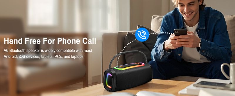 Portable Bluetooth-Speaker,Punchy Bass Clear Treble,IP6 Waterproof Wireless Speakers With RGB Multi-Color Rhythm Lights For Outdoor/Party/Beach ,Gift_voghion.com