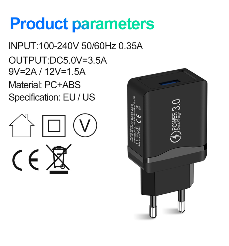 Şarj cihazı USB QC3.0 4.0 hızlı şarj cihazı iPhone, Samsung, Xiaomi, Huawei duvar adaptörü, cep telefonu şarj cihazı için uygundur_voghion.com