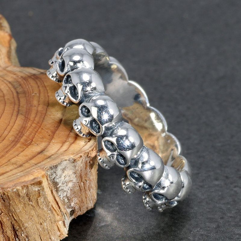 Anello unisex Huitan in stile punk, in lega di zinco, con design geometrico a forma di teschio, in saldo, accessorio per feste..._voghion.com