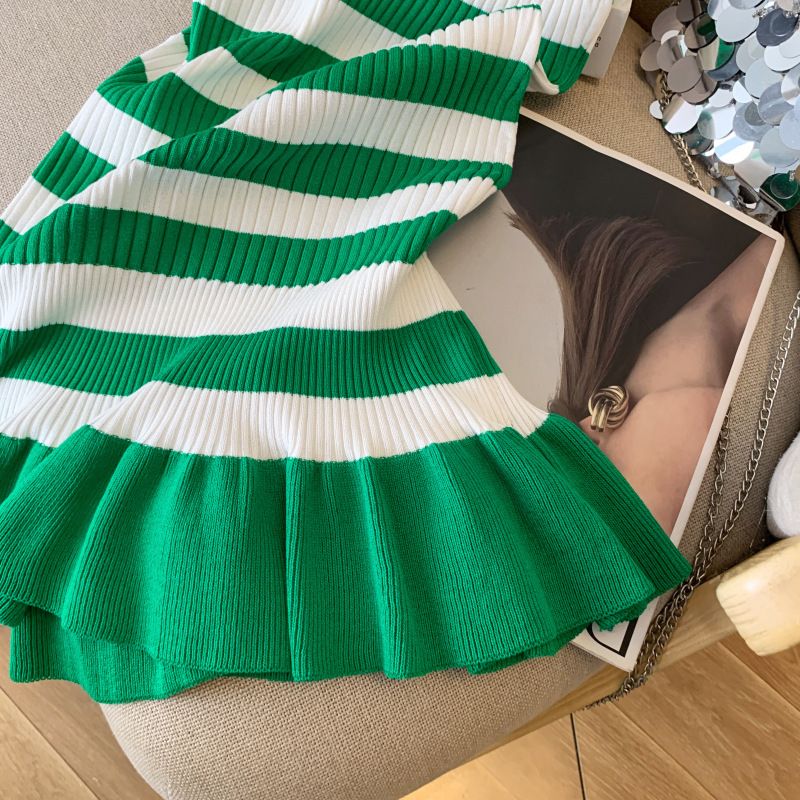 Women's Clothing Women's Summer New Sleeveless Striped Slim Vest Skirt Fishtail Dress Knitted Skirt Female_voghion.com