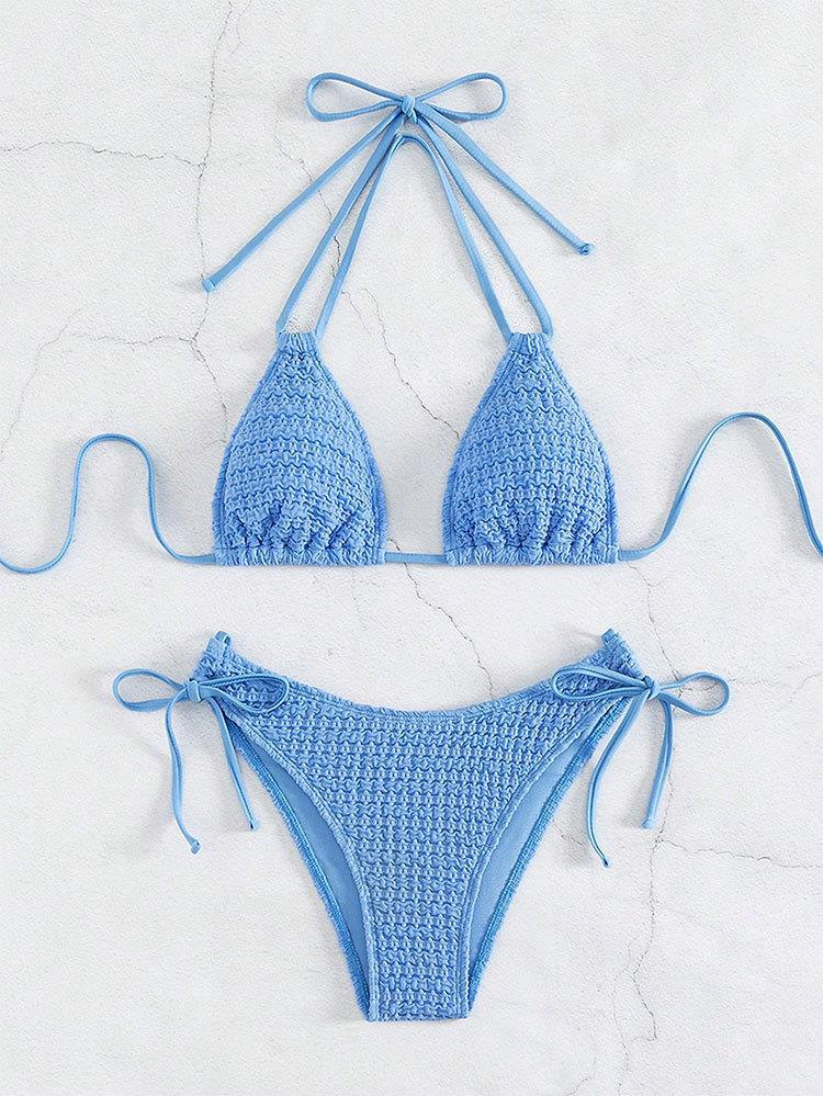 Women's 2024 new solid color sexy triangle beach hot spring split bikini swimsuit_voghion.com