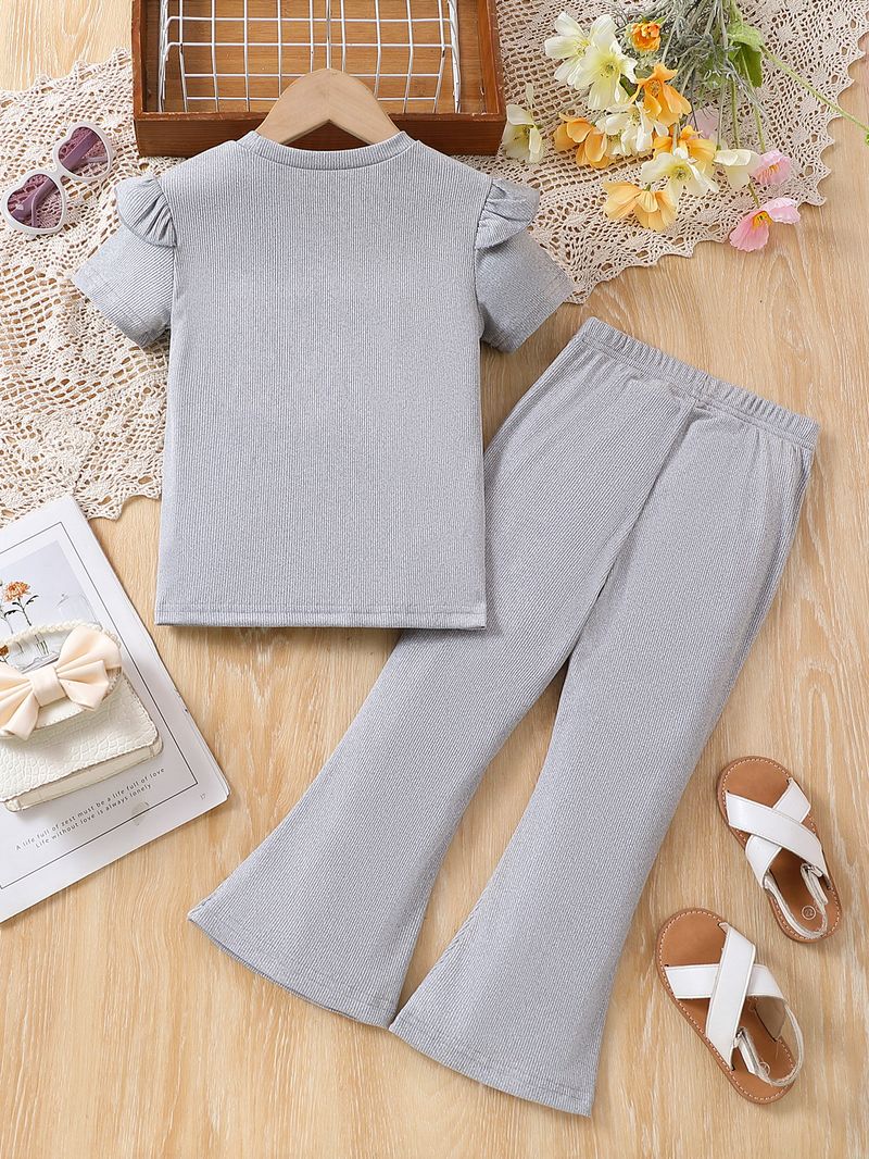 Mutter & Kinder Mädchen mode liebe gedruckt kurzarm hosen zwei-stück sommer rundhals spitze ärmel top anzug_voghion.com