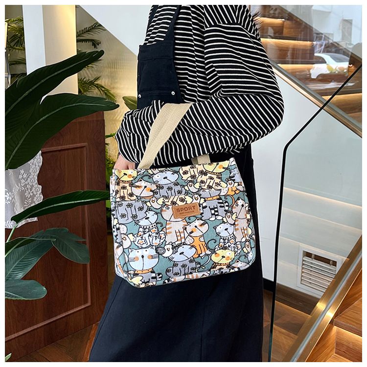 Korean Style Fresh Print For Women Office Workers Lunch Box Canvas Small Tote Bag Handbag_voghion.com