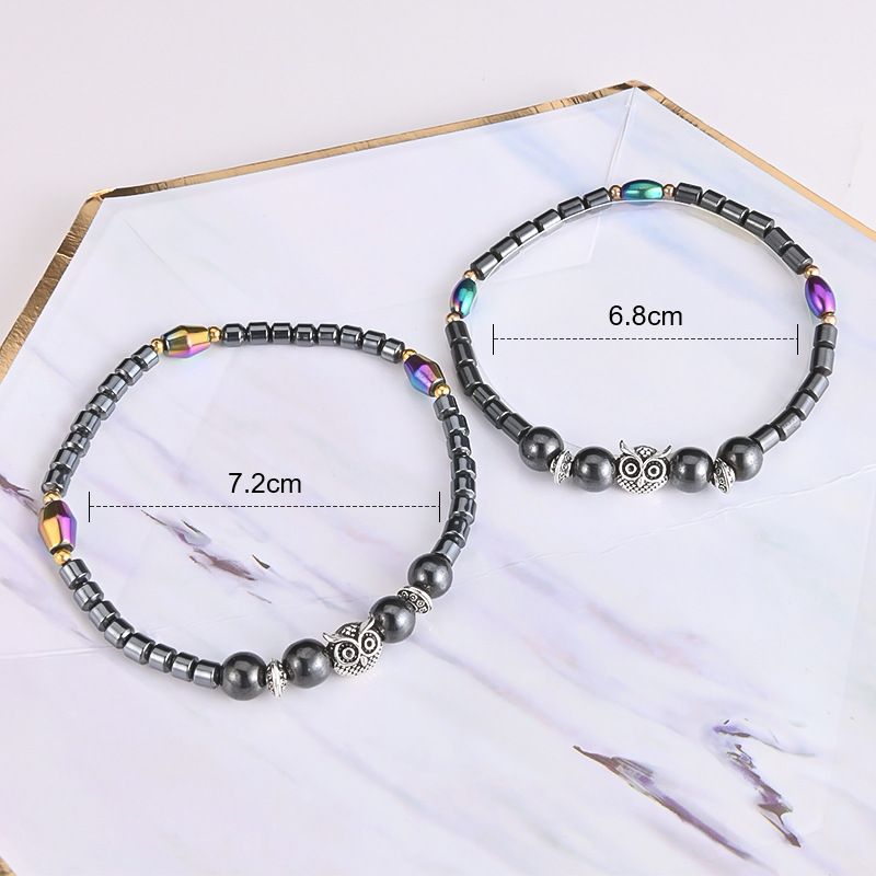 Cavigliera intrecciata con perle rotonde in acrilico di colore AB, con perle magnetiche nere e pietre biliari naturali a forma di stella_voghion.com