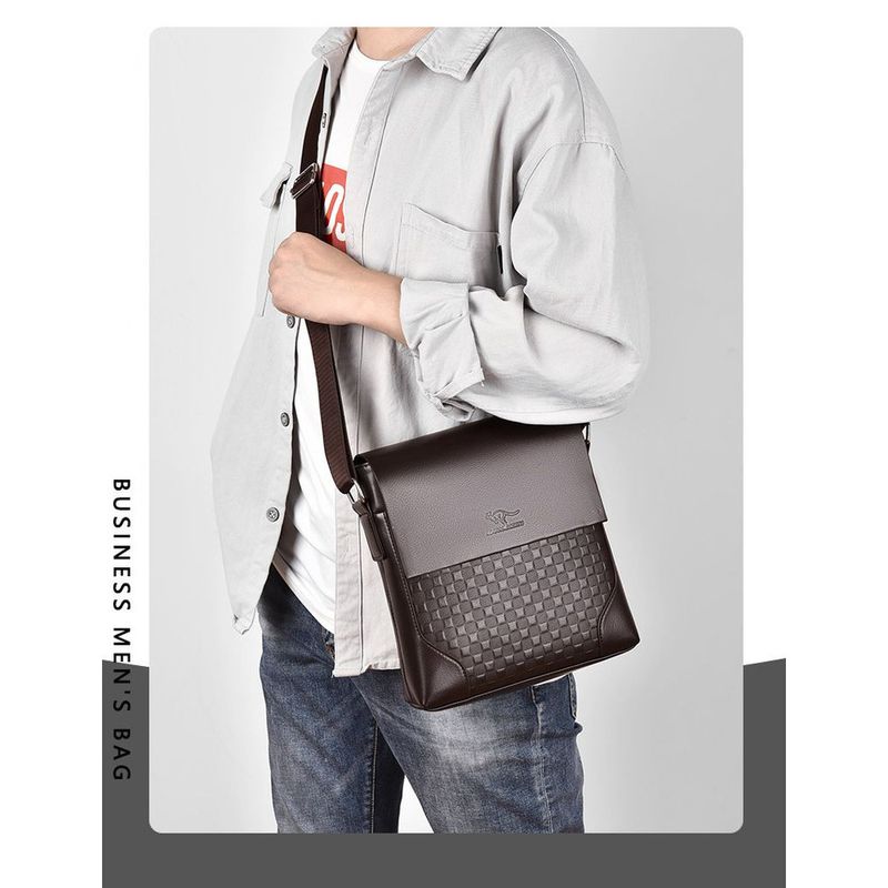 Men's checkered men's crossbody vertical casual high-end single shoulder bag, business briefcase, large capacity_voghion.com