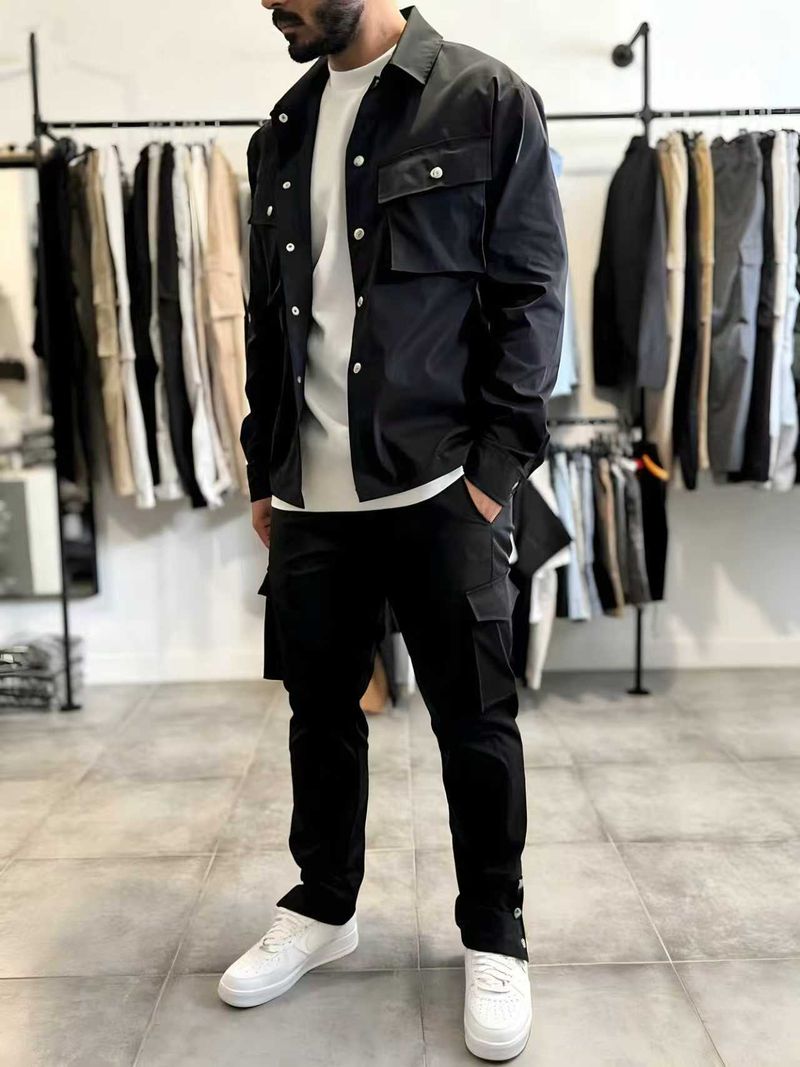 Conjunto de ropa de trabajo informal para hombre: chaqueta multibolsillos y pantalón (azul/negro/caqui/azul marino, tallas S-XXXL)_voghion.com