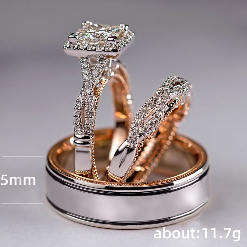 Set di 3 anelli in oro rosa con zirconi – Design floreale scintillante per donna, gioielli di lusso per fidanzamento e feste_voghion.com