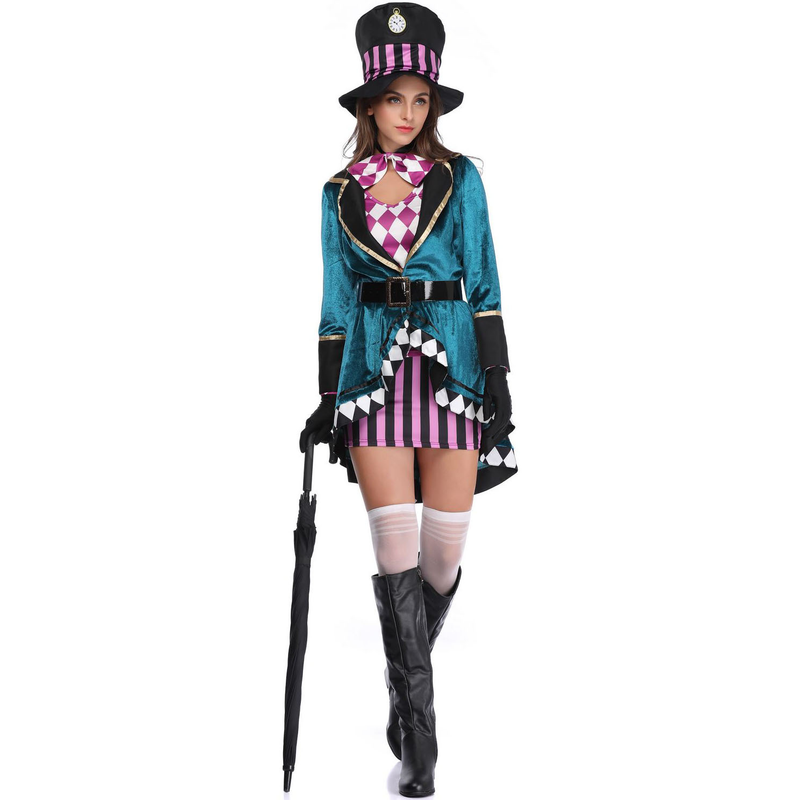 Îmbrăcăminte pentru femei M-XL Mărime mare Halloween Costum de vrăjitoare Alice care joacă costum de magician de circ scenă_voghion.com