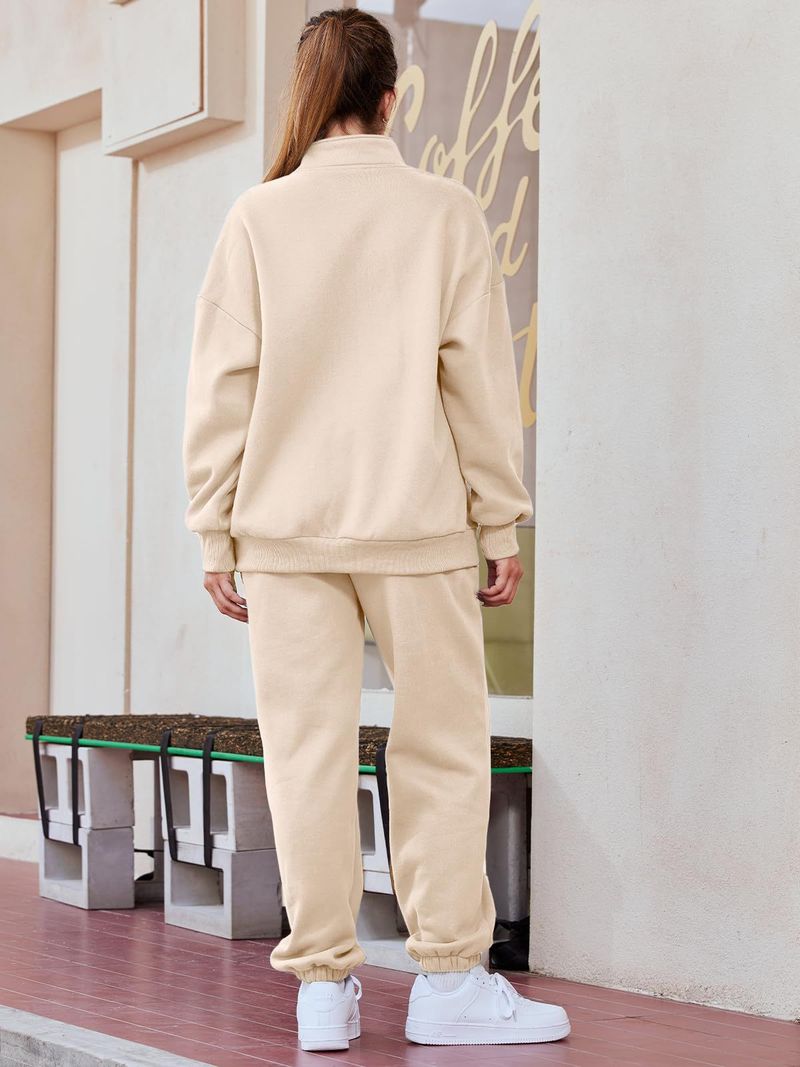 2023 New Women's Solid Color Pocketless Sweater Pants Sweatshirt Set_voghion.com