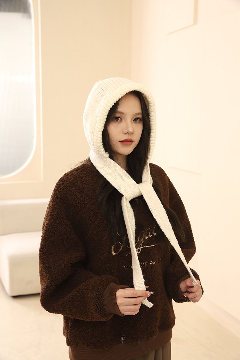 Cappello passamontagna rosso per donna in autunno inverno, caldo e spesso lavorato a maglia, protezione integrata per collo e orecchie, cappello di lana, alla moda_voghion.com