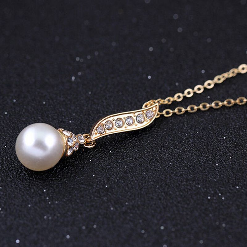 Qianbihe Bridal Women Naszyjnik Perła Kryształki Charms Kolczyki Ślubne Zestaw Biżuterii_voghion.com