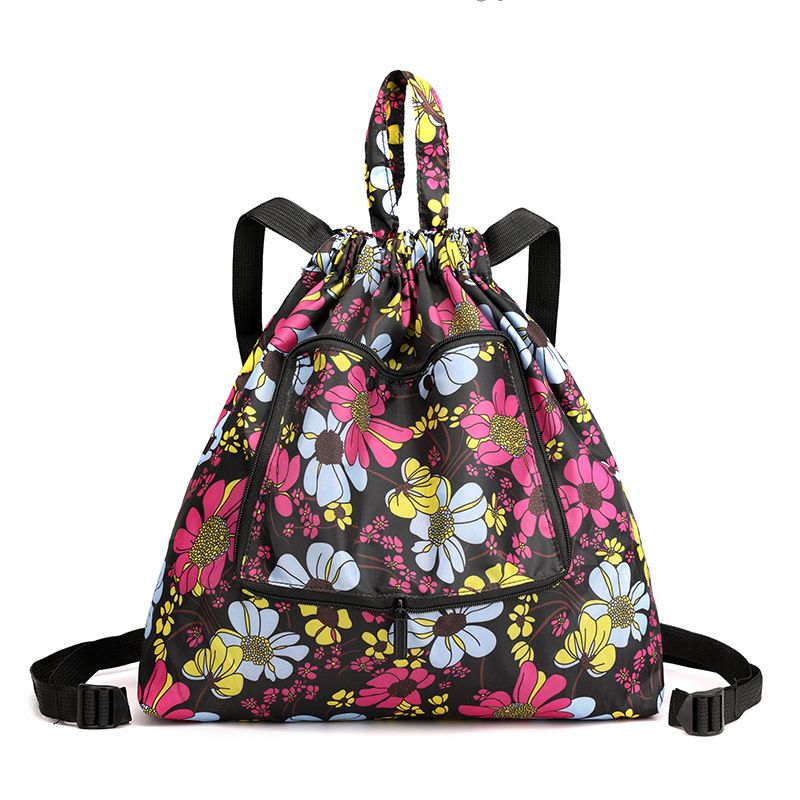 Women's 2025 New Printed Nylon Fabric Backpack Foldable Drawstring Pocket Floral Bag For Women_voghion.com