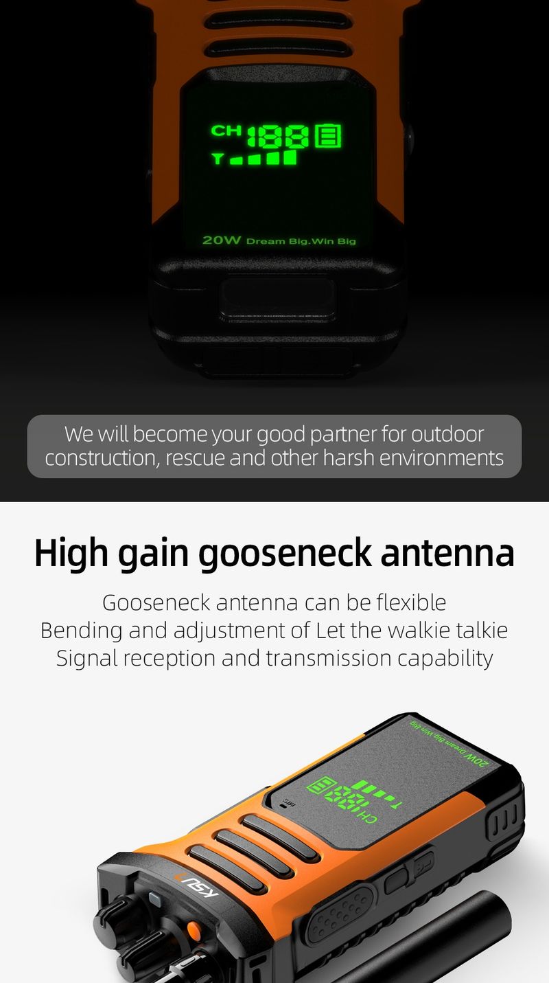 KSUT-X80 20 Watt Long Range Powerful Professional Walkie Talkie For Tunnel Engineering Portable Transceiver_voghion.com