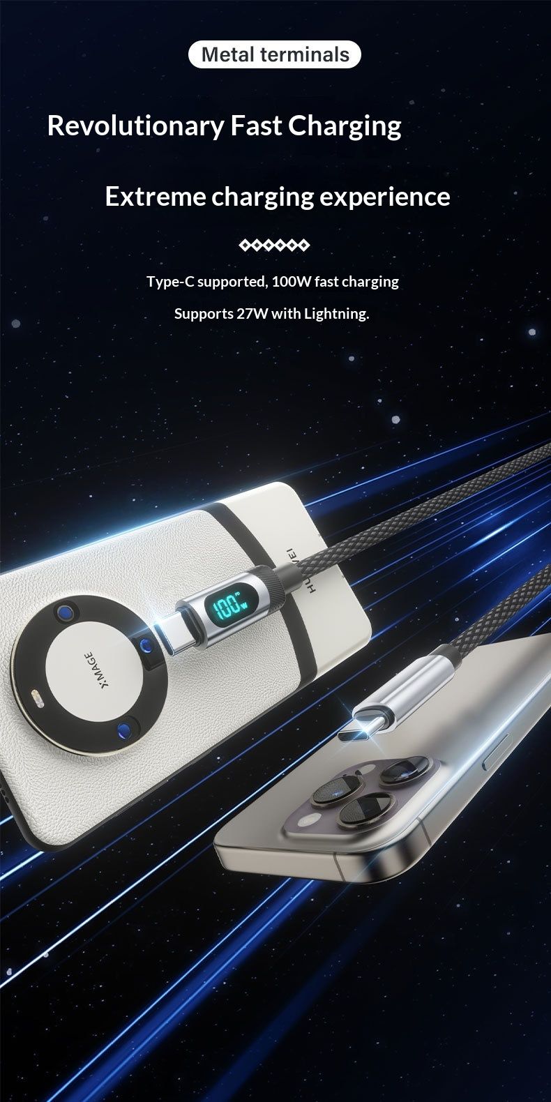 Digitex Zinc Alloy Braided TC CC Single Line Compatible With 15/14 Huawei Smart Digital Display Super Fast Charging Data_voghion.com