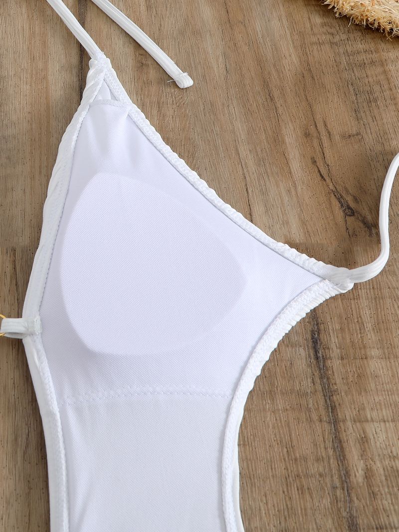 Maillot de bain une pièce à bretelles creuses et dos nu pour femme, couleur unie, offre spéciale_voghion.com