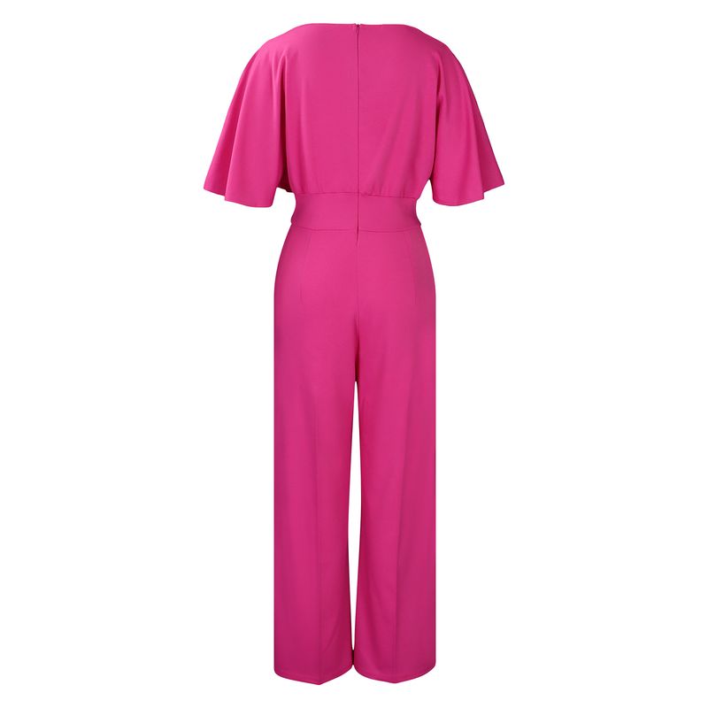 Roupas femininas moda verão feminina gola redonda cor sólida cintura alta tamanho grande perna larga macacão_voghion.com