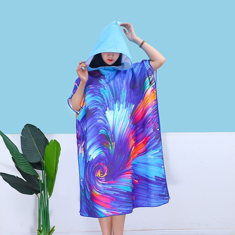 Poncho de plage portable – Grande serviette de plage en microfibre à séchage rapide avec imprimé dessin animé pour adultes, design unisexe pour la baignade et les vacances._voghion.com