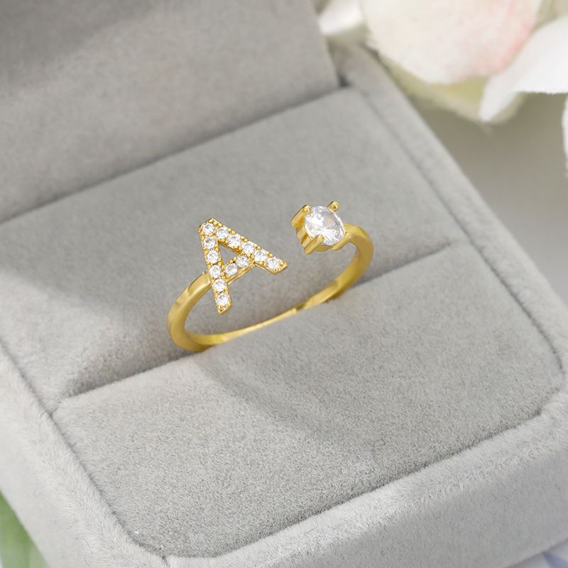 Zirkon-Buchstabenringe A-Z für Damen, goldfarbener Edelstahl, offener Fingerring, Namensring, Hochzeitsschmuck für Paare_voghion.com