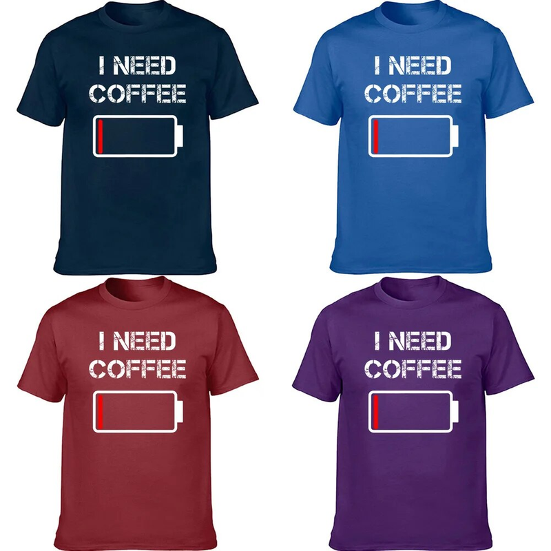 Drôle j'ai besoin de tasses de café drôles batterie haricots t-shirts été coton à manches courtes cadeaux d'anniversaire T-shirt vêtements pour hommes_voghion.com